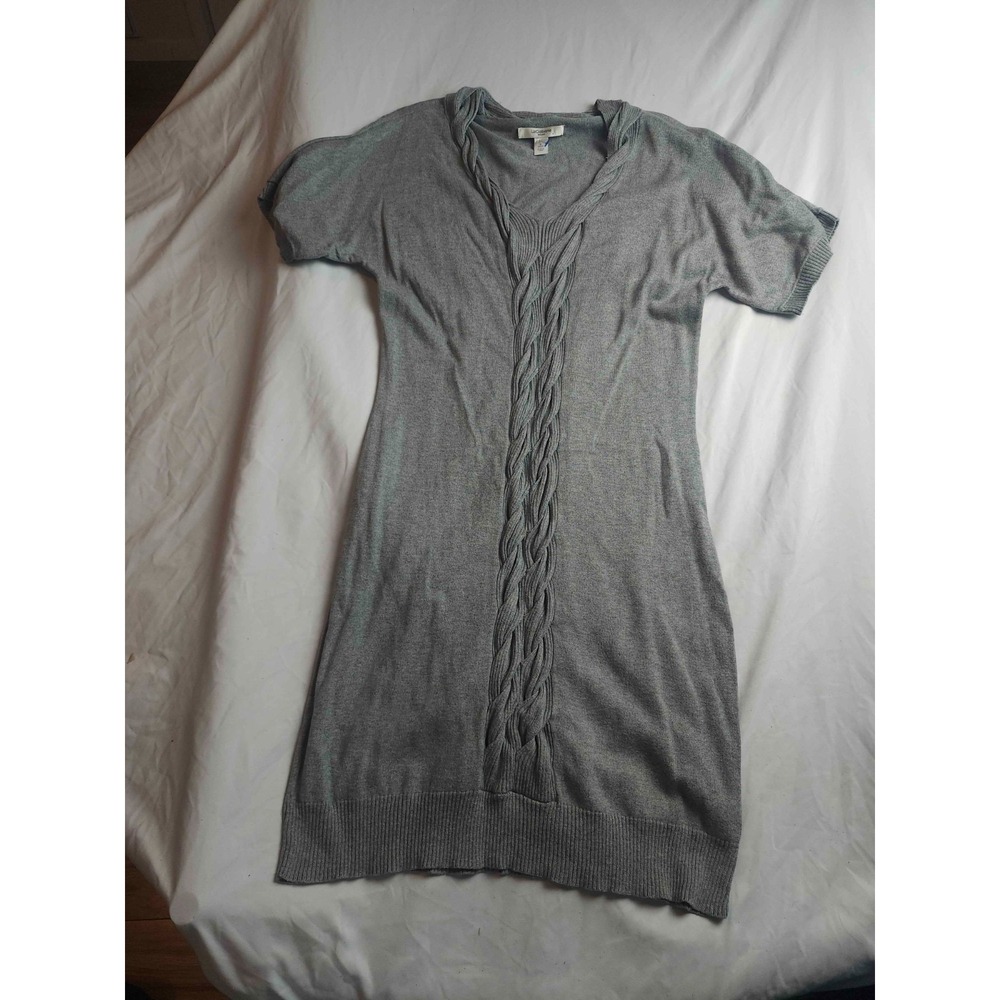Liz Claiborne Sweater Dress Womens Small Gray Cable Knit V-Neck Short Sleeves‎